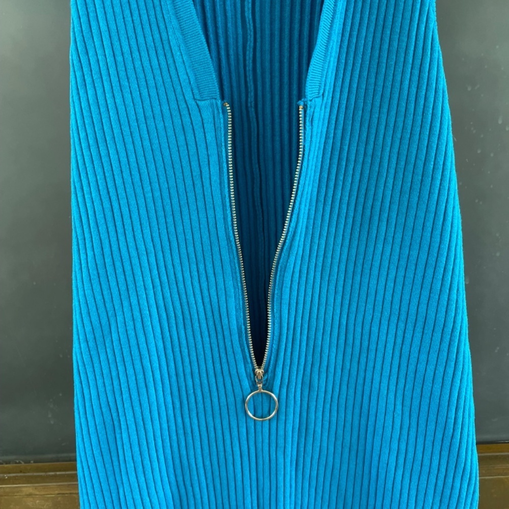 Show Me Your Mumu Teal Rib Knit Zip Front Sweater Tank Romper XS Collared - Picture 7 of 10